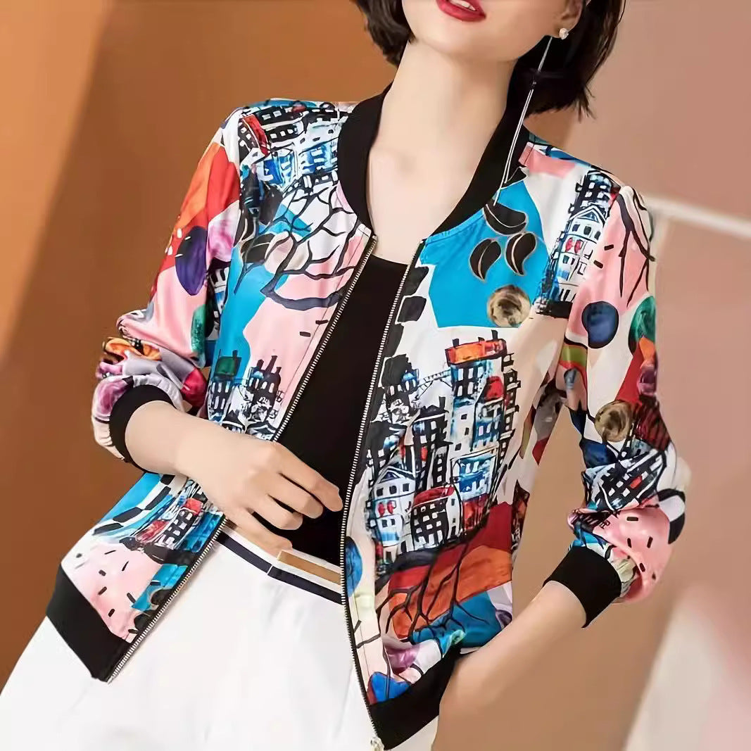 Casual Thin Spring And Autumn Coat Trendy Plant Print