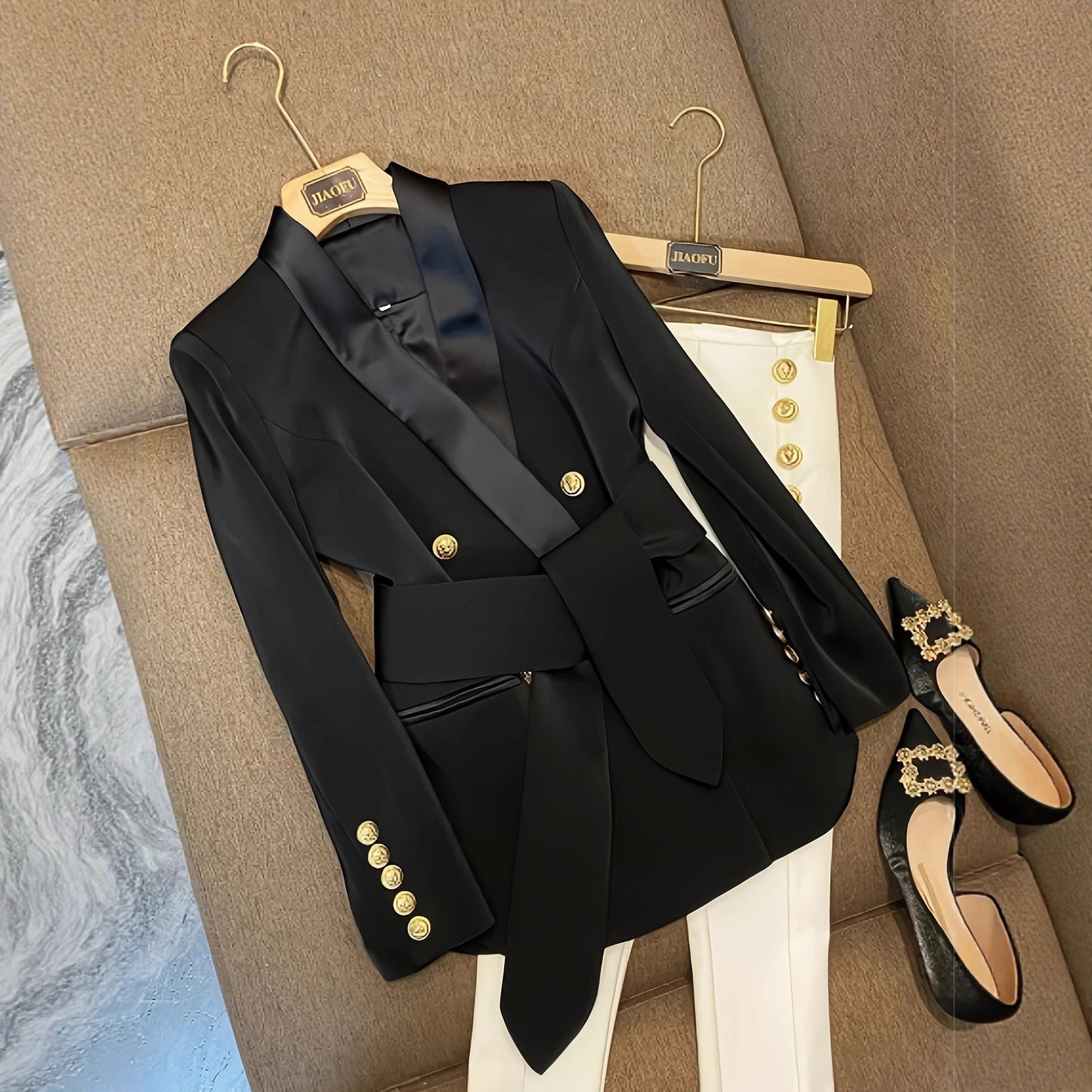 Double Breasted Elegant Slim Fit Elegant Versatile Lace-up Women's Coat