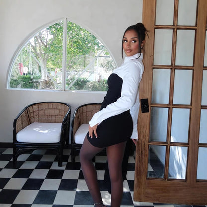 Women's Color Contrast Patchwork Lapel Dress