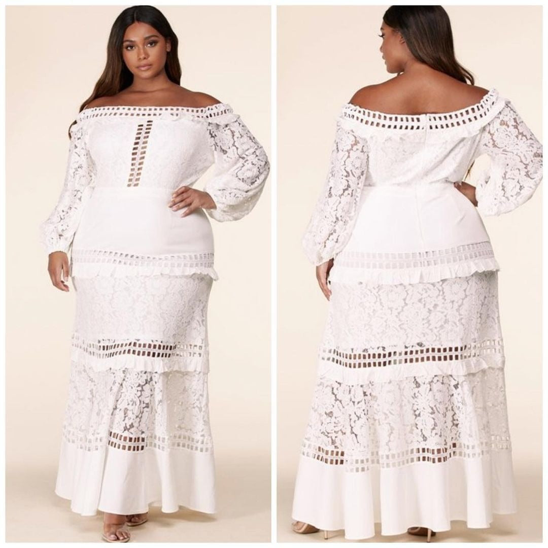 Women's Off-shoulder Lace Ruffle Sleeve Dress
