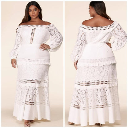 Women's Off-shoulder Lace Ruffle Sleeve Dress