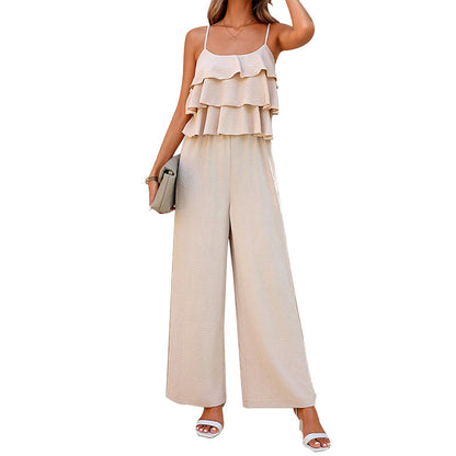 Women's European And American Style Lotus Leaf Suspender Jumpsuit