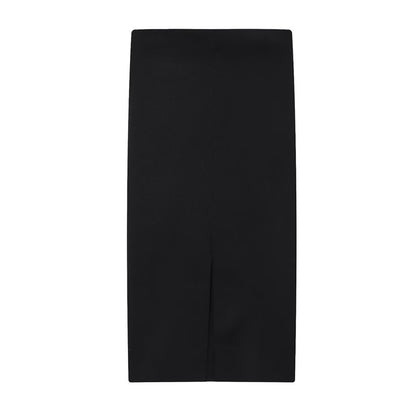 Temperament Female Knitted Double-breasted Coat Midi Skirt