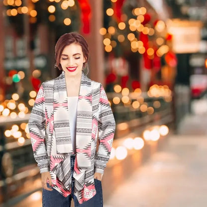 Women Open Front Cardigan Long Sleeve Shawl Neck Breathable Cardigan Well