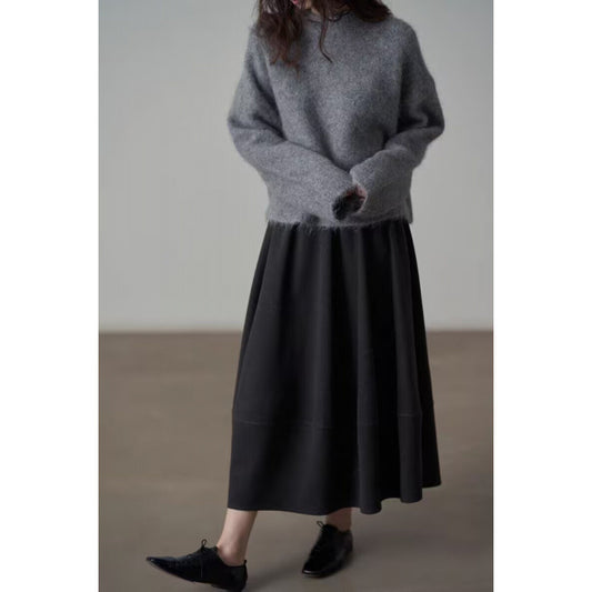 Commuter Woolen Solid Color Bud Skirt Women