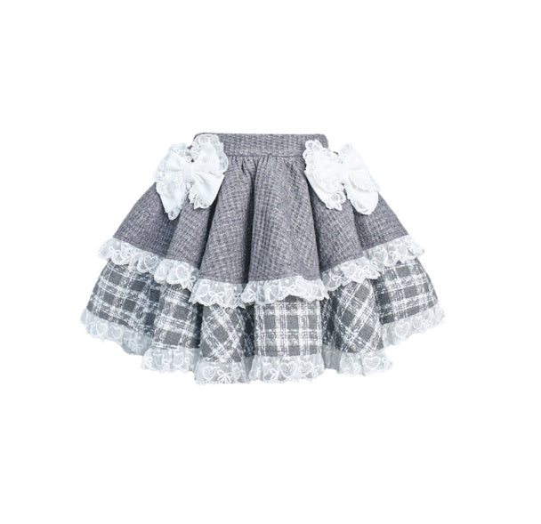 Gray Knitted Top Kitten Embroidered Apron Gray Knitted Cake Dress