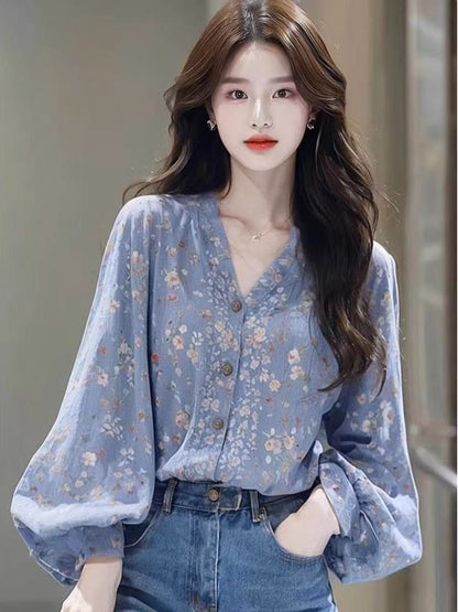 Women's French-style Elegant Floral Shirt