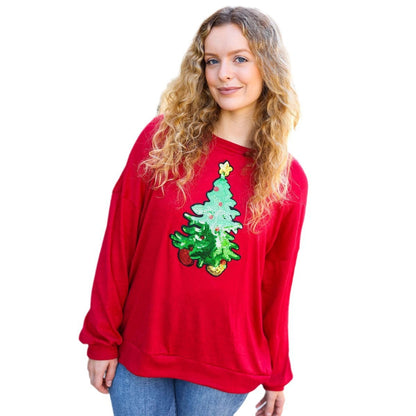 European And American Christmas Tree Festival Sequins Casual Loose Sweatshirt Women