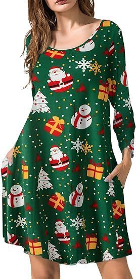Halloween Christmas Holiday Color Casual Printed T-shirt Dress