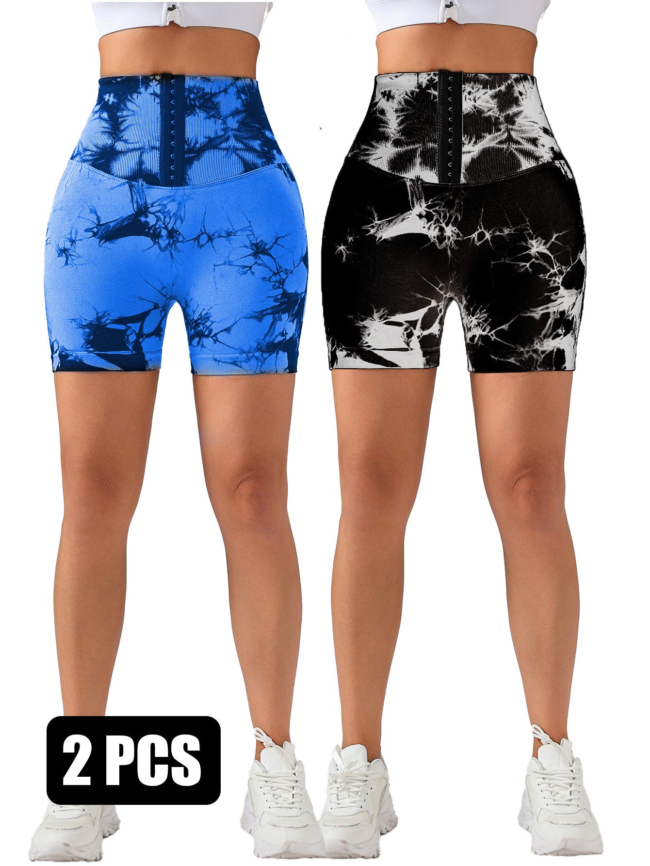2 Pack 3-ROW HOOK Seamless Sexy Tie Dye Shorts Scrunch Butt Lifting Tummy Control High Waist Quick Drying Sports Yoga Shorts