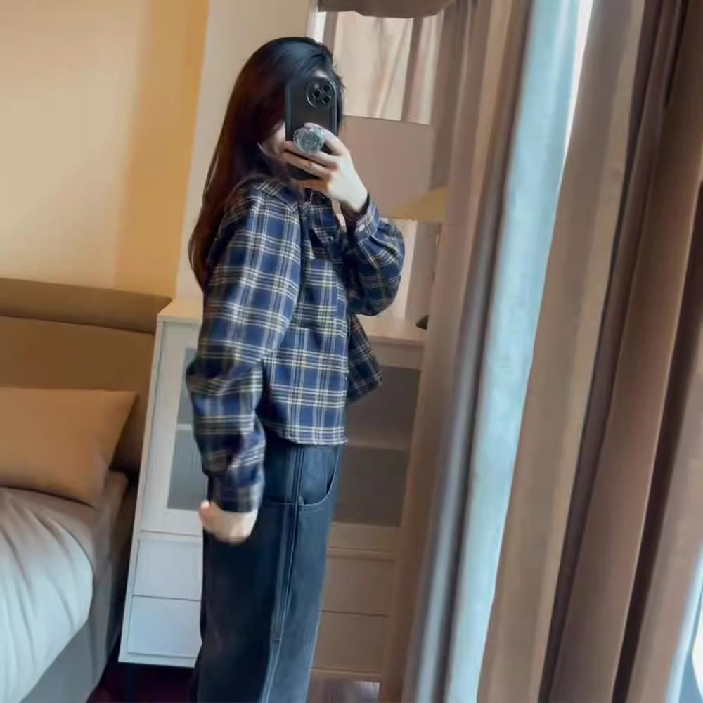 American Retro Short Plaid Shoulder Shirt Coat