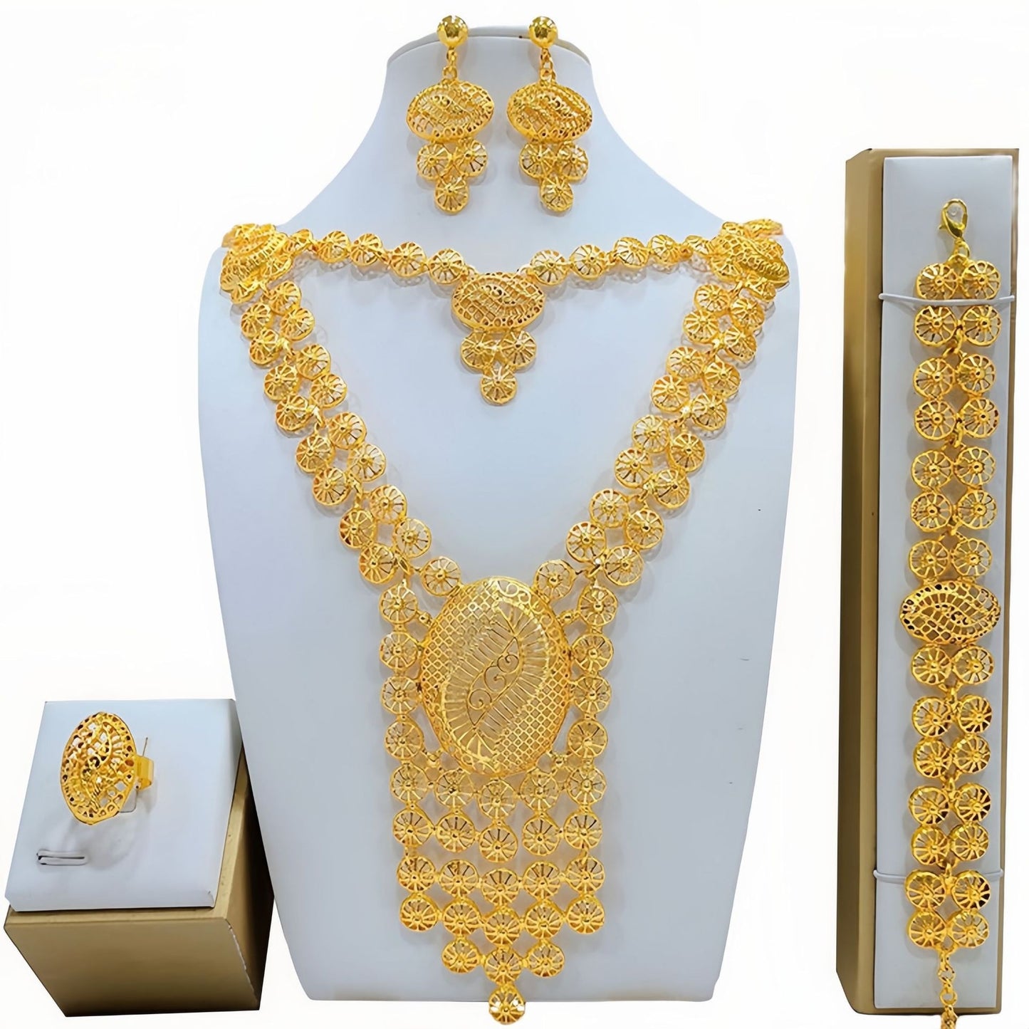 Arabic Bridal Jewelry Set – Necklace, Bracelet, Earrings & Ring