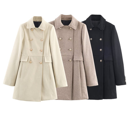 Autumn And Winter Double Breasted Mid Length Coat Jacket