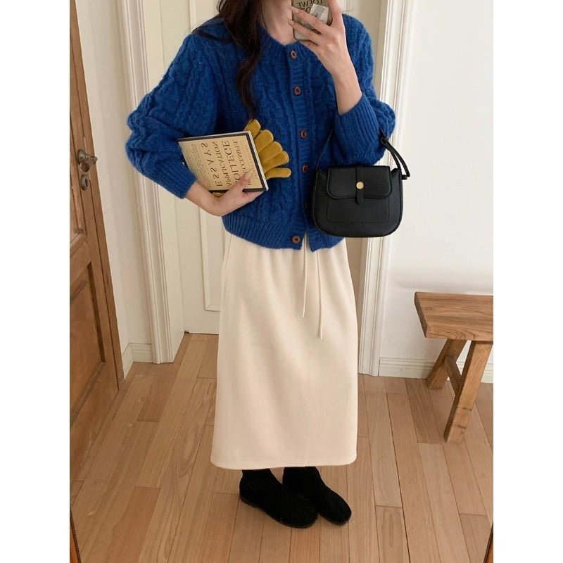 Korean Style Idle Style Thick Needle Twisted Texture Knitted Cardigan Sweater