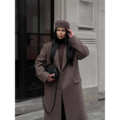 Korean Style Elegant Suit Collar Woolen Overcoat Coat