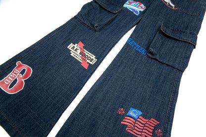 Pattern Dark Flower Funny Multi-pocket Loose And Idle Sense Jeans For Men And Women