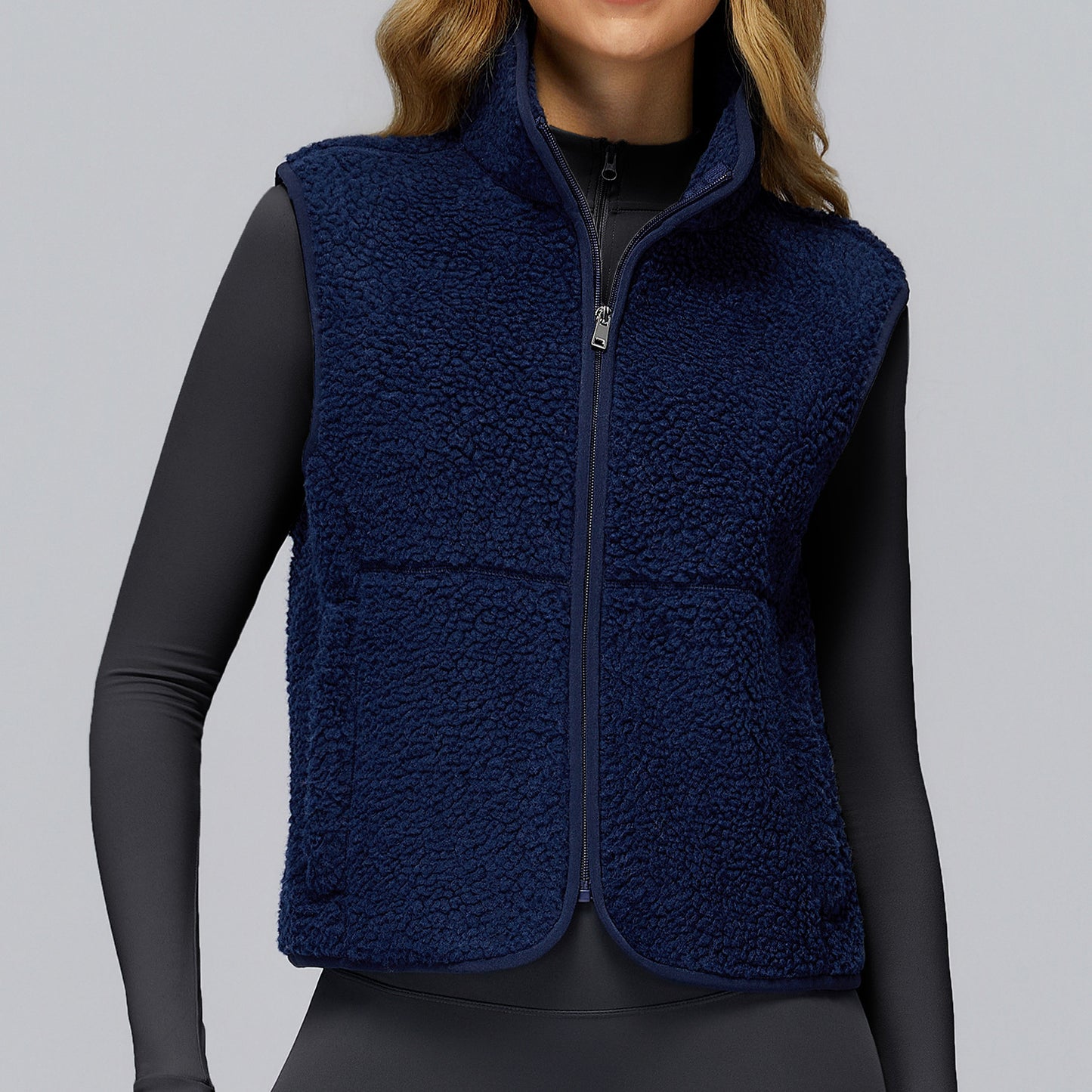 Autumn And Winter Velvet Stand Collar Sports Vest Sleeveless