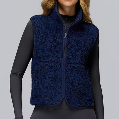 Autumn And Winter Velvet Stand Collar Sports Vest Sleeveless