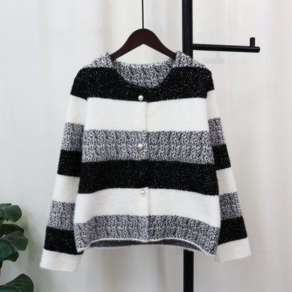 Loose Rainbow Striped Sweater Coat Tide