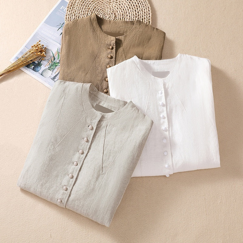 Thin Loose Top Art Chinese Style Stand Collar Linen Suit