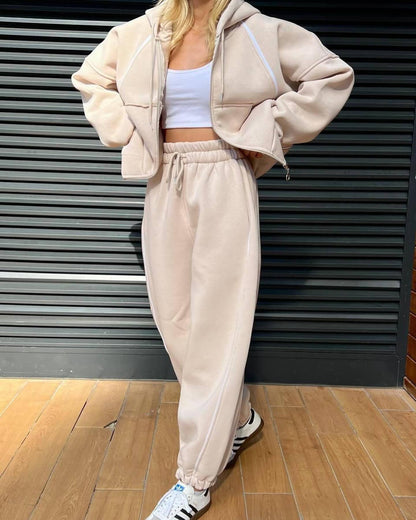 Fashion Sports Stripes Cardigan Hooded Suit Pants