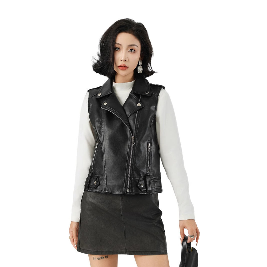 Versatile Fashion Suit Lapel Leather Waistcoat