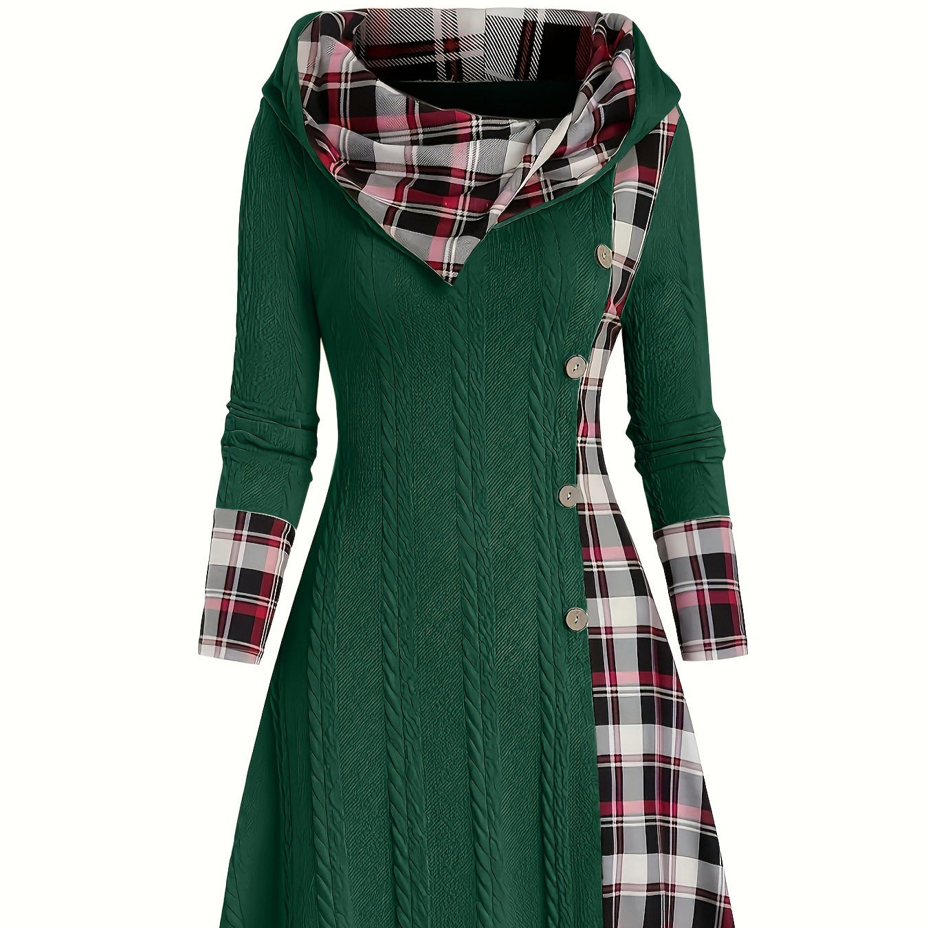 Women's Hooded Sunken Stripe Sweater Long Sleeve Leisure Pullover Dress