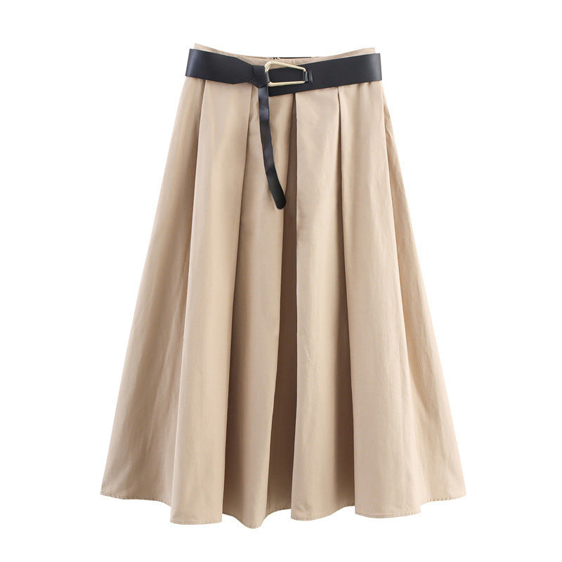 With Belt Cape Style Midi Dress Skirt Female