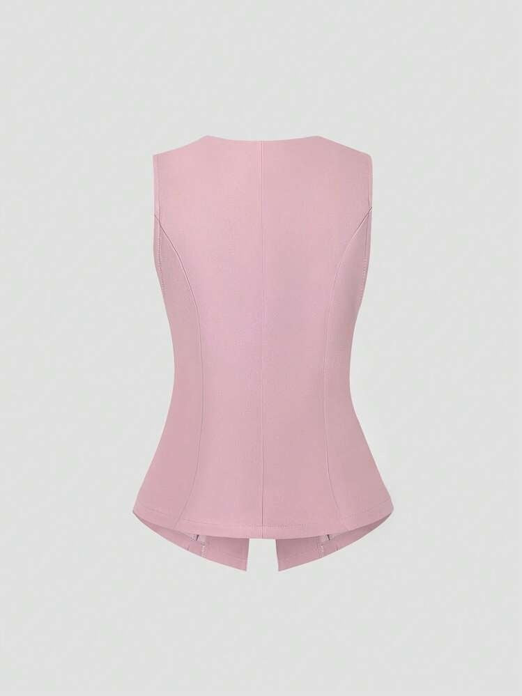 Sleeveless Round Neck Vest Fashion Women's Wear Elegant Waist-tight Solid Color