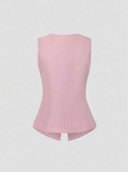 Sleeveless Round Neck Vest Fashion Women's Wear Elegant Waist-tight Solid Color
