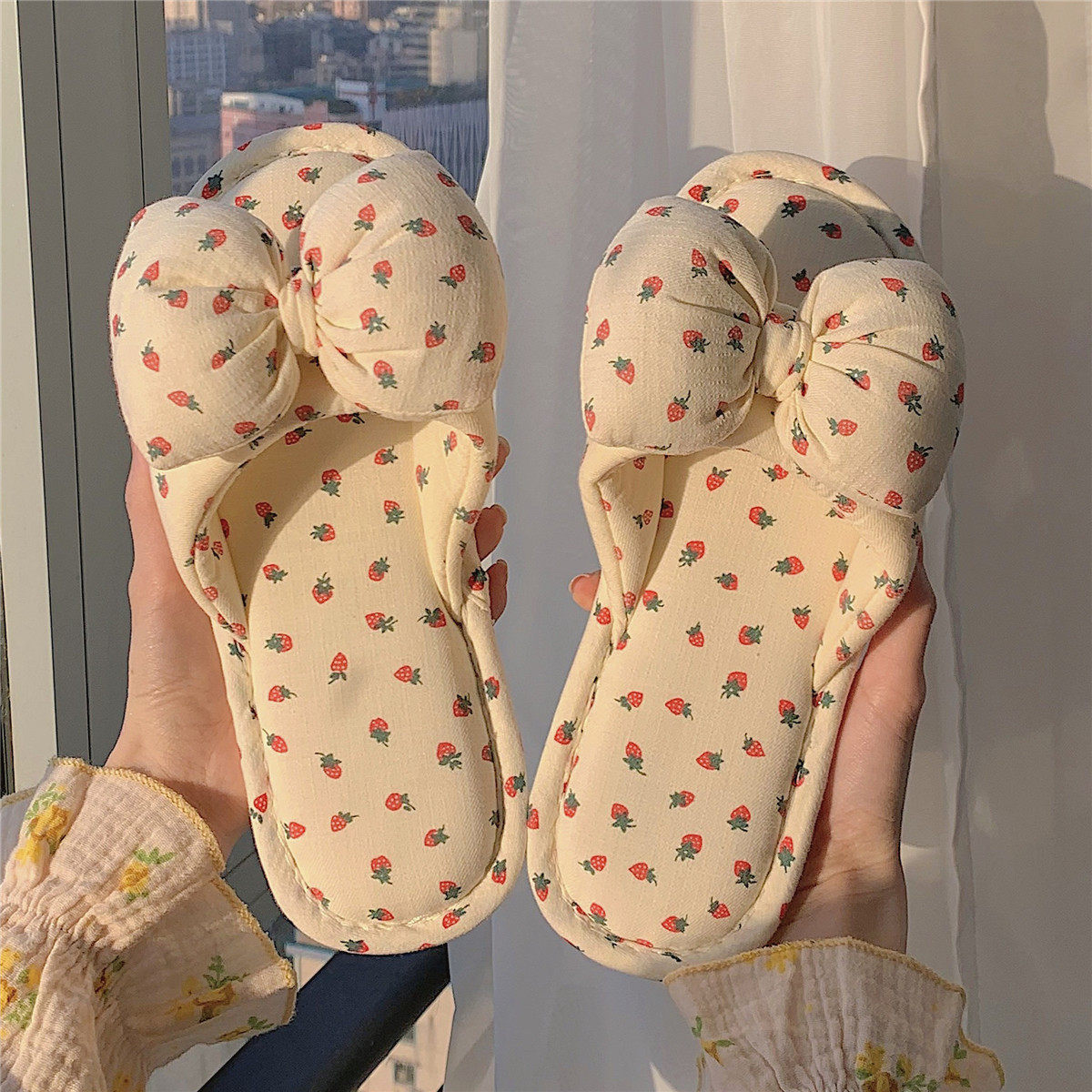Household Sweet Bow-Knot Womens Cotton And Linen Slippers