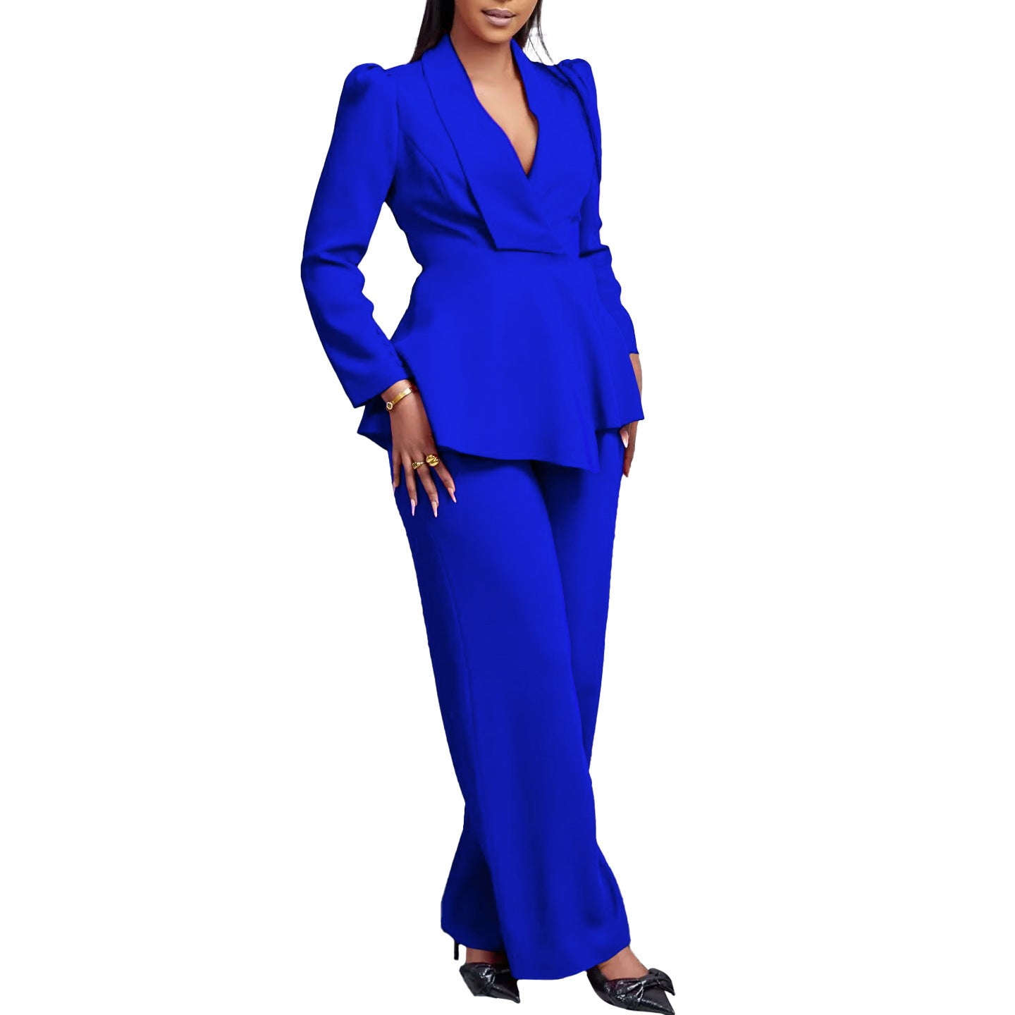 Ruffled Long-sleeved Top Wide-leg Pants Suit