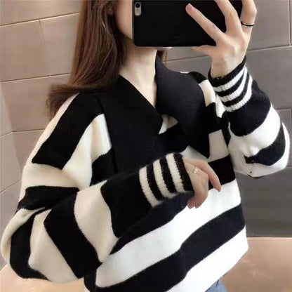 Loose Slimming Outside Wear Western Style Knitted Bottoming Shirt