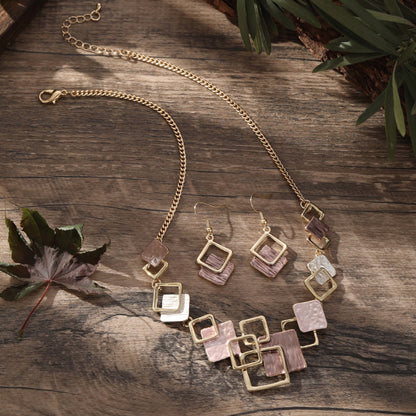 Colorful Geometric Square Jewelry Set – Earrings, Bracelet & Necklace