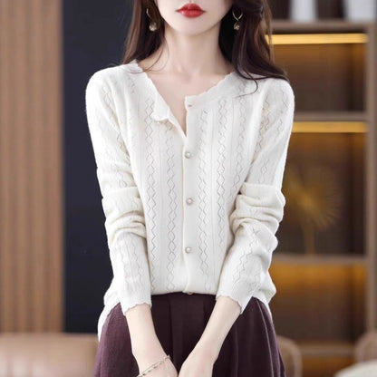Round Neck All-matching Korean Style Casual Sweater Coat