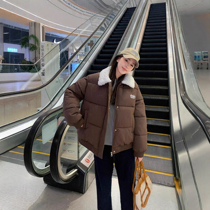 Loose And Warm Thickened Lamb Fur Collar Cotton-padded Clothes