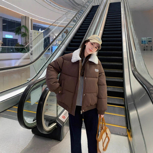 Loose And Warm Thickened Lamb Fur Collar Cotton-padded Clothes