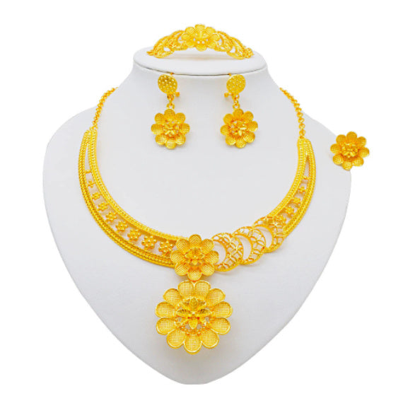 Arabic Bridal Jewelry Set – Necklace, Bracelet, Earrings & Ring