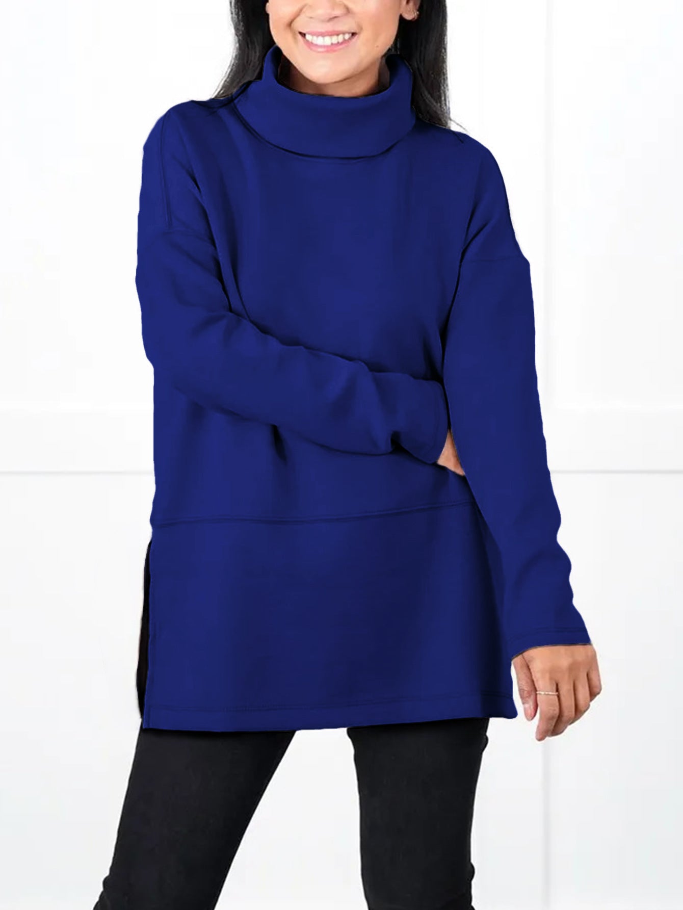 Large Size Multicolor Minimalism Turtleneck Top
