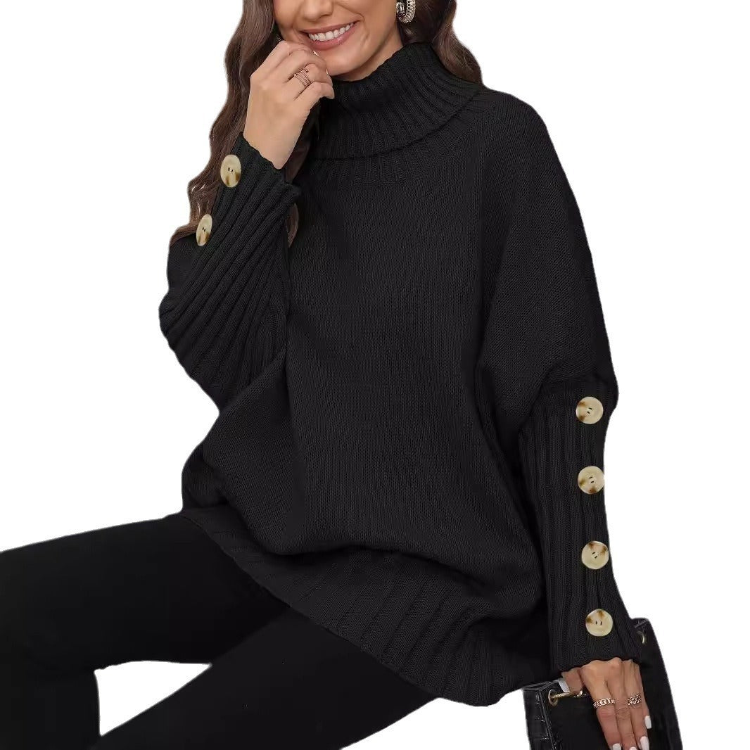 Turtleneck Lapel Loose Woven Sweater Top