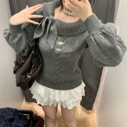 Ancient Early Cute Rabbit Ear Collar Waist-tight Slim Fit Sweater