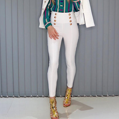 Skinny Pants Cropped Waist Slimming Black And White High Waist Slimming