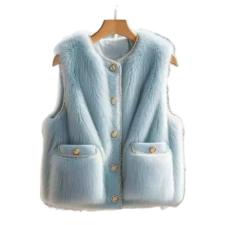 Classic Style Blue Lamb Wool Fur Vest