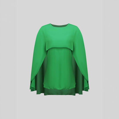 Cape Round Neck Long Sleeve Plus Size Women's Clothes Top
