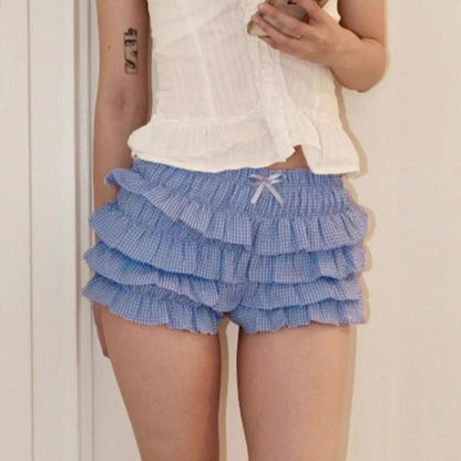 Sweet And Spicy Girly Style Pleated Low Waist Bow Bud-waisted Shorts