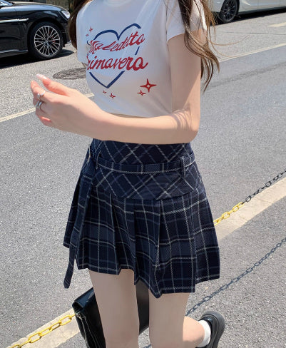 Retro Large Size High Waist College Style A- Line Pleated Skirt