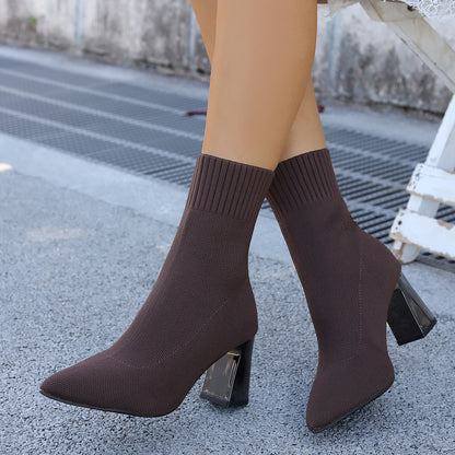 Plus-size Slimming Fly-knit High-heel Fashion Boots