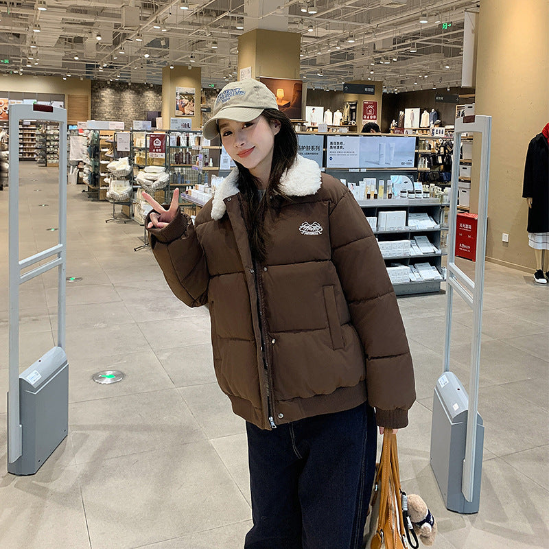 Loose And Warm Thickened Lamb Fur Collar Cotton-padded Clothes