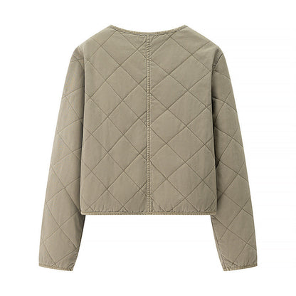 Classic Diamond Round Neck Cotton-padded Jacket