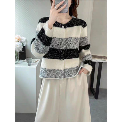 Loose Rainbow Striped Sweater Coat Tide